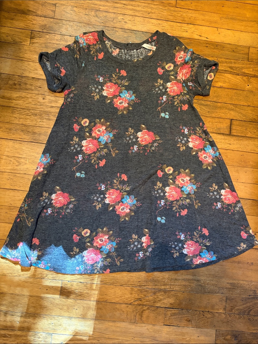 Gilli Gray Floral Swing Dress with Pink & Blue Blooms